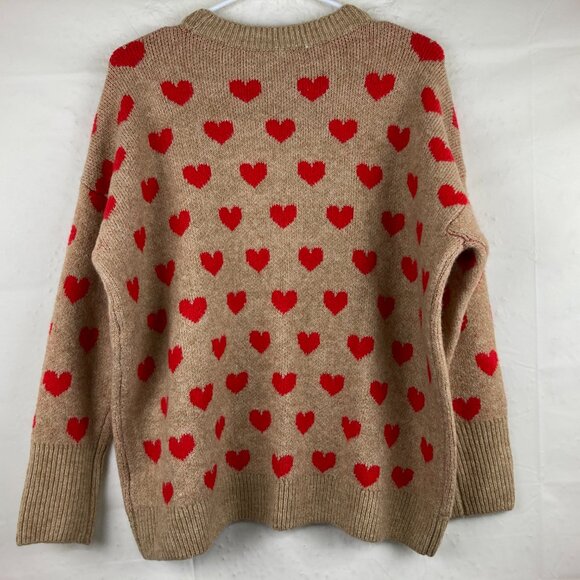 NWT Vince Camuto Crew Neck Sweater Heart Red Tan Size Medium $79 Long Sleeve - Picture 6 of 7